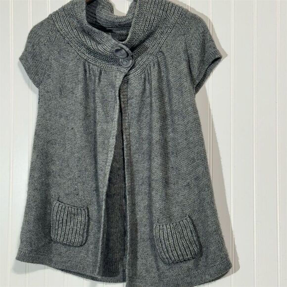 BCBG Max Azria Wool Blend Cardigan Sweater Jacket Gray L Shawl Collar Pockets - Picture 4 of 9